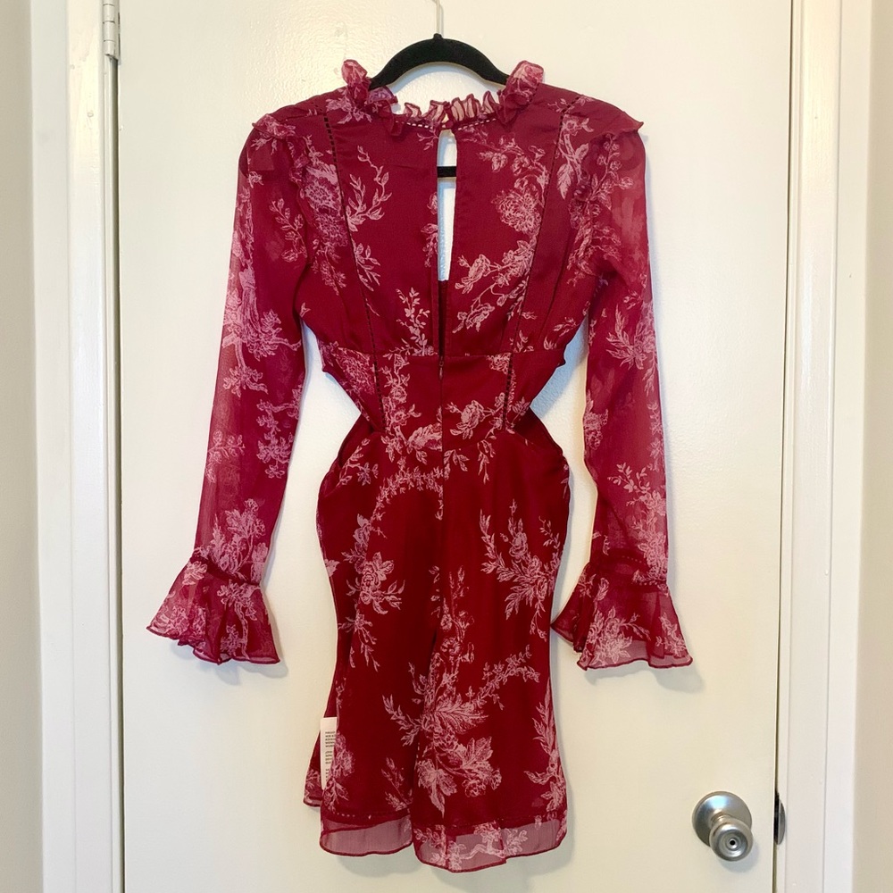 ASOS DESIGN Ruffle Detail Mini Dress with Button Detail in Red Floral Print - Picture 4 of 6